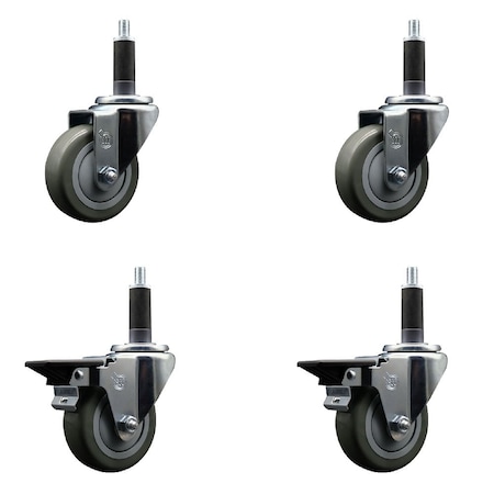 Service Caster 3.5'' Gray Poly Wheel Swivel 1'' Expanding Stem Caster Set 2 Brakes, 4PK SCC-EX20S3514-PPUB-2-PLB-2-1